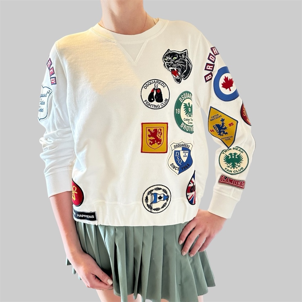 DSQUARED2 Women's White Sweatshirt with Patches Unique🌸